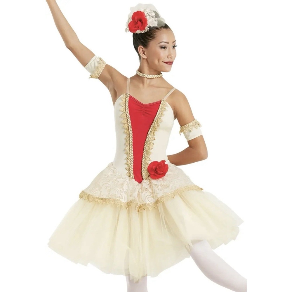Weissman Paquita V Waist Ballet Costume Tutu Dress Girls Medium Red Gold 5Pc